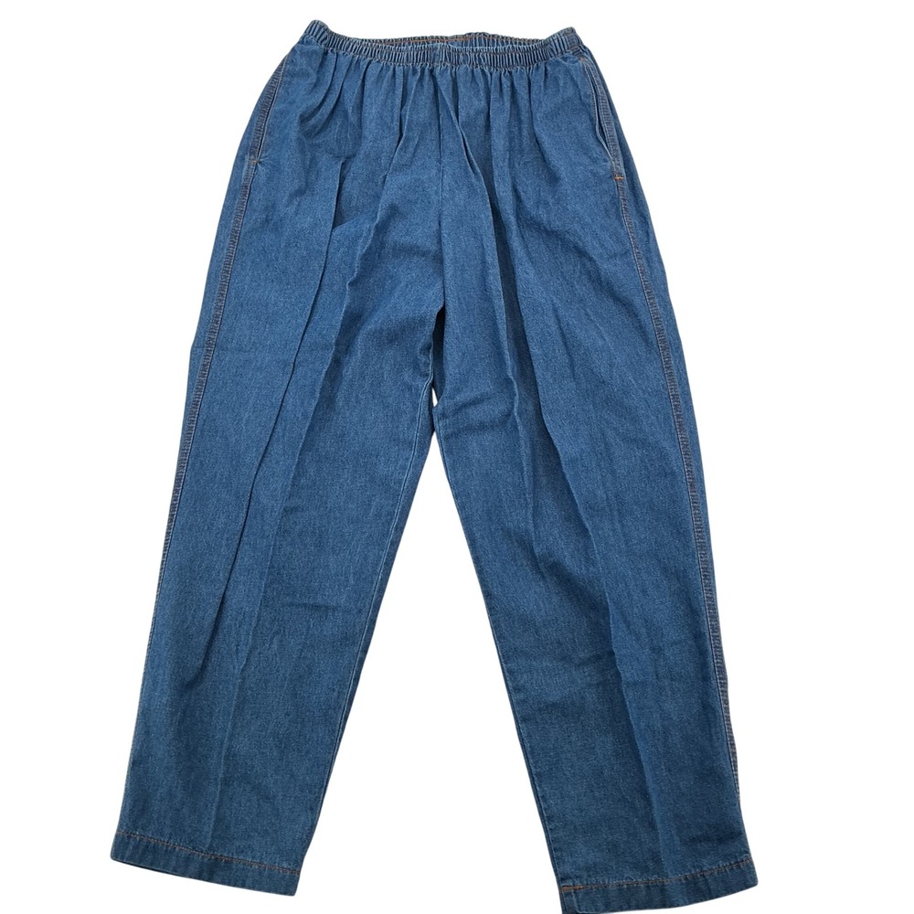 Vintage Denim Pants Womens 2X Blue 100% Cotton Elastic Waist Tapered Mom Jeans